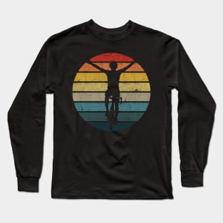 Bicyclist Silhouette On A Distressed Retro Sunset design Long Sleeve T-Shirt